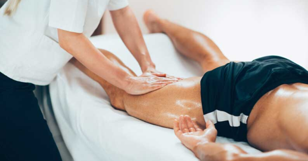 sports massage therapy on an athlete's legs